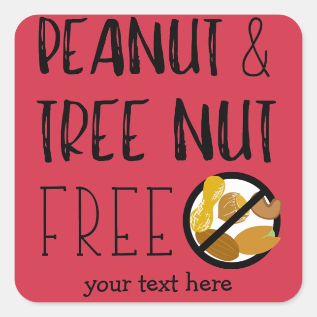 Customised Peanut and Tree Nut Free Red Stickers (Front)