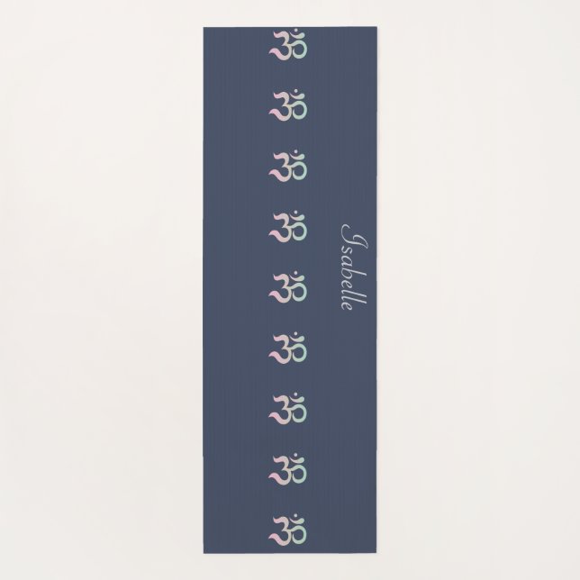 Customised Personalised Zen Om navy blue yoga mat (Back)