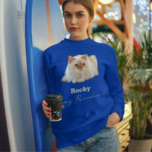 Customised Pet Memorial Quote Photo Blue Cat Lover Sweatshirt