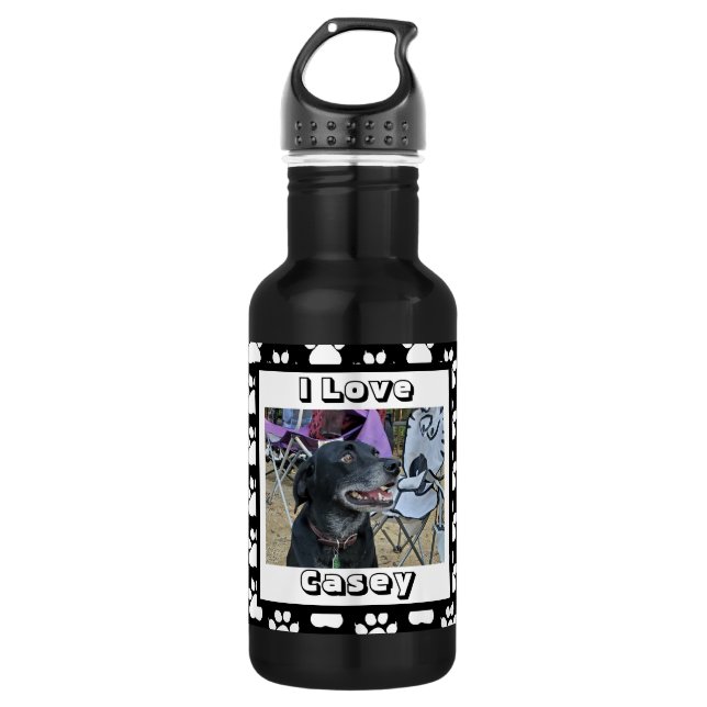 Customised Pet Photo and Paw Print 532 Ml Water Bottle (Front)