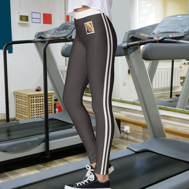 Customised Pet Photo Deep Charcoal Neutral Stripes Leggings (Creator Uploaded)