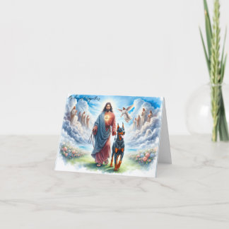 Customised Pet Sympathy Card-Jesus with Doberman  Card