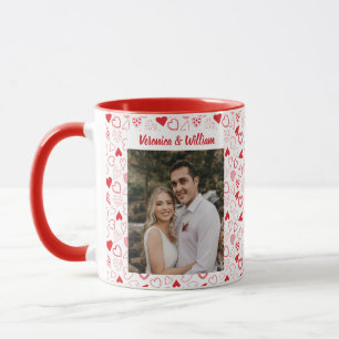 Customised photo and names heart patterned  mug