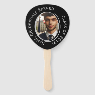 Customised Photo Black and Silver Graduation Party Hand Fan