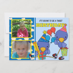 Customised Photo Blue Birds Birthday Invitation