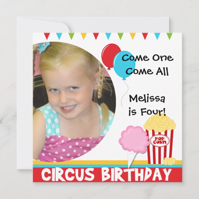 Customised Photo Circus Birthday Invitations (Front)