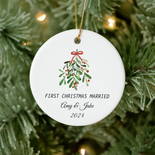 customised Photo first christmas married Ceramic Tree Decoration (Tree)