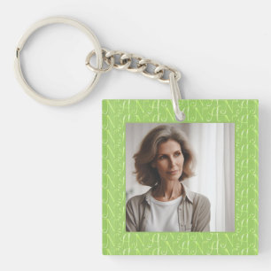 Customised Photo Nana Floral Lettering Moss Green  Key Ring