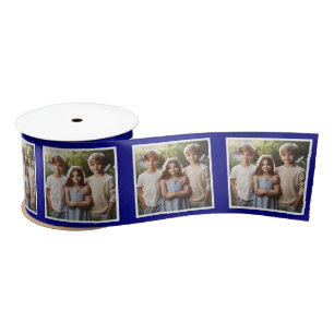 Customised Photo Ribbon White Navy Blue Kids Satin Ribbon