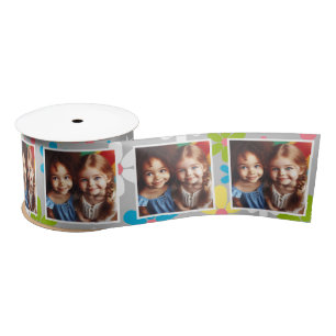 Customised Photo Ribbon White Silver Spring Floral Satin Ribbon