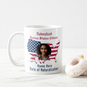 Customised Photo USA Flag Map Naturalised Citizen Coffee Mug