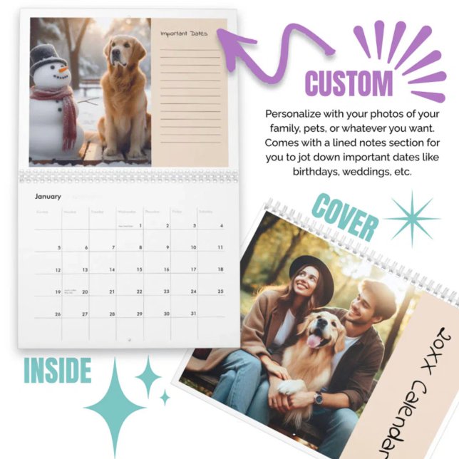 Customised Photos Family Pets With Lined Notes Calendar (Customized Photos Family Pets With Lined Notes Calendar)
