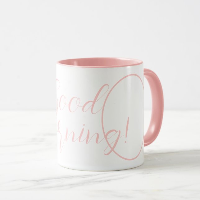 Customised Pink 2 Photo "Good Morning!" Typography Mug (Front Right)