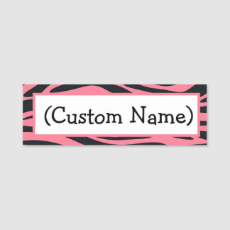 Customised Pink and Black Zebra Animal Print Name Tag