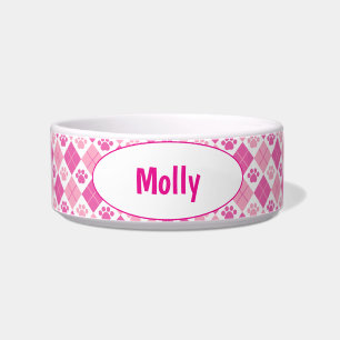 Customised Pink Argyle Paw Print Bowl