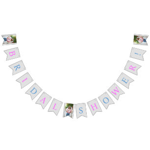 Customised Pink, Blue & Silver Bridal Shower Photo Bunting