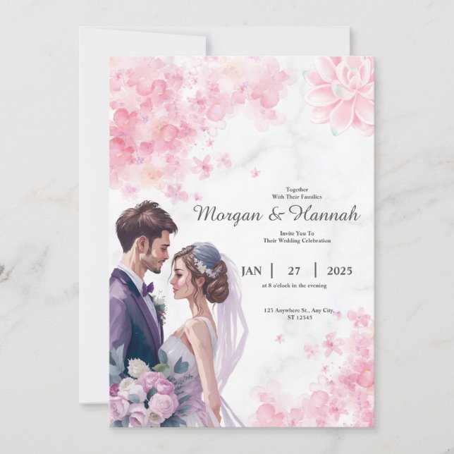 Customised Pink Floral Wedding Invitation (Front)