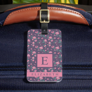 Customised Pink Flowers Purple Floral Luggage Tag