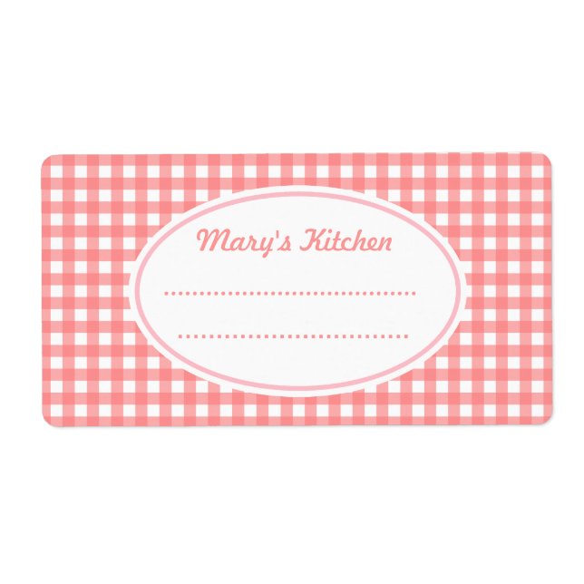 Customised Pink Gingham Kitchen Labels (Front)