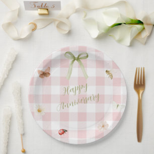 Customised Pink Gingham Paper Plate