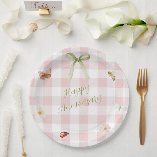 Customised Pink Gingham Paper Plate (Wedding)