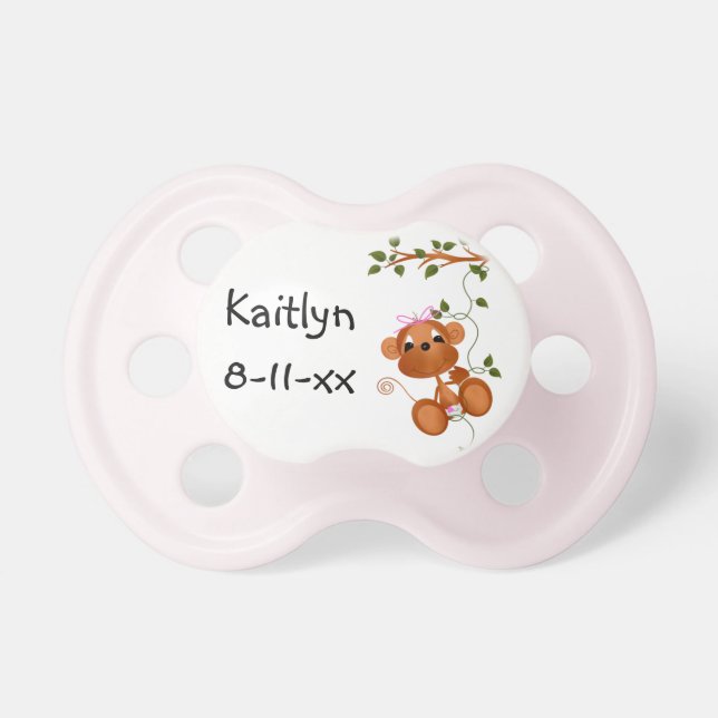 Customised PInk Monkey on Branch Baby Pacifier (Front)