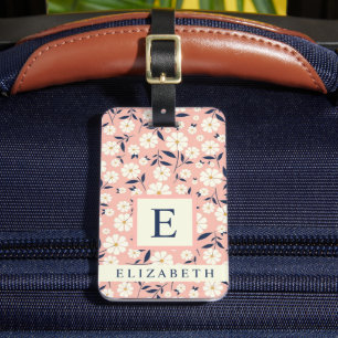 Customised Pink Peach Floral White Flowers Luggage Tag