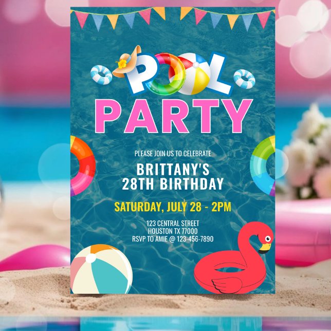 Customised Pink Pool Party Girl Birthday Party Invitation (Creator Uploaded)