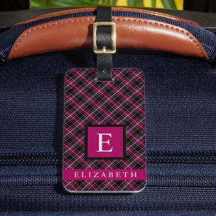 Customised Pink Purple Black Chequered Pattern Luggage Tag