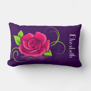 Customised Pink Rose Illustration Lumbar Cushion