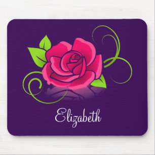 Customised Pink Rose Illustration Mouse Mat