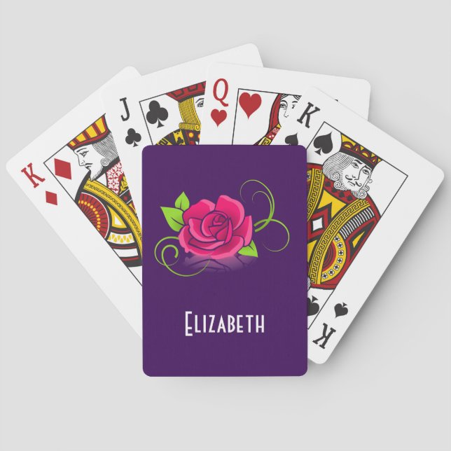 Customised Pink Rose Illustration Playing Cards (Back)