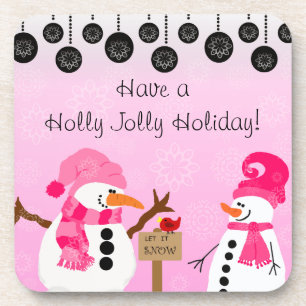 Customised Pink Snowmen Coasters