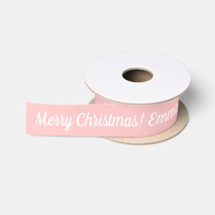Customised Pink White Cute Merry Christmas Gifts Satin Ribbon