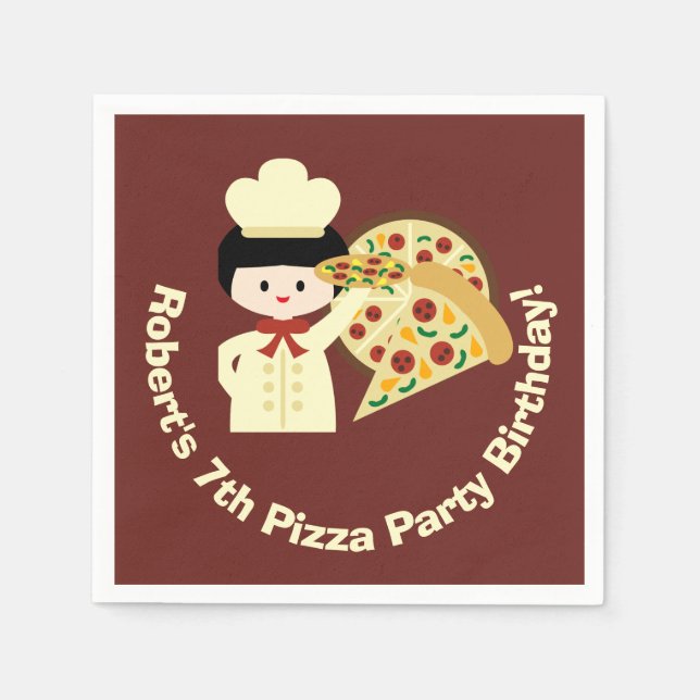 Customised Pizza Party Birthday Paper Napkins (Front)