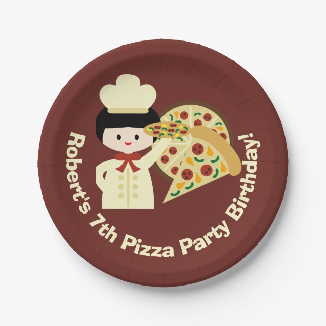 Customised Pizza Party Happy Birthday Paper Plates (Front)