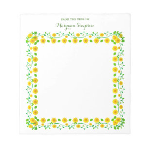 Customised Pretty Yellow Flowers From the Desk of Notepad