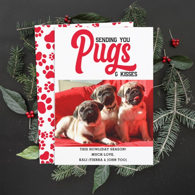 Customised Pug Dog Christmas Picture Custom Photo Holiday Card (Creator Uploaded)