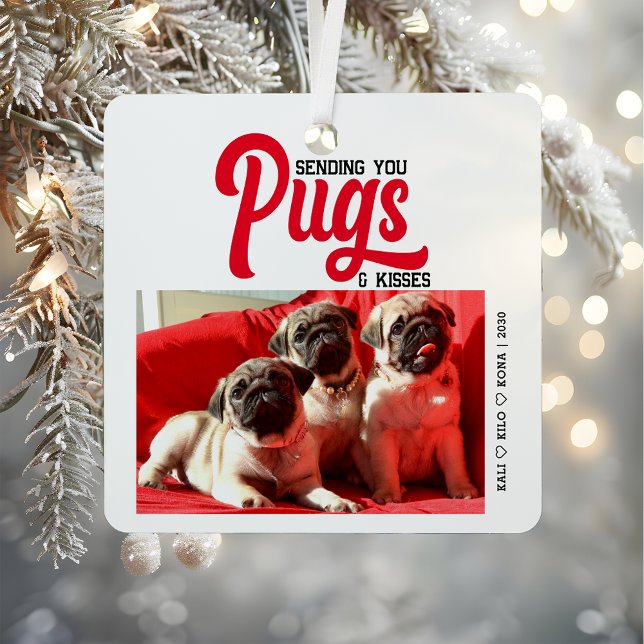 Customised Pug Dog Christmas Picture Custom Photo Metal Tree Decoration (Creator Uploaded)