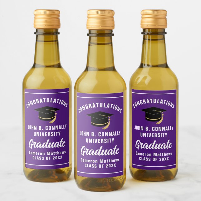 Customised Purple Graduation Party Mini Wine Label (Bottles)