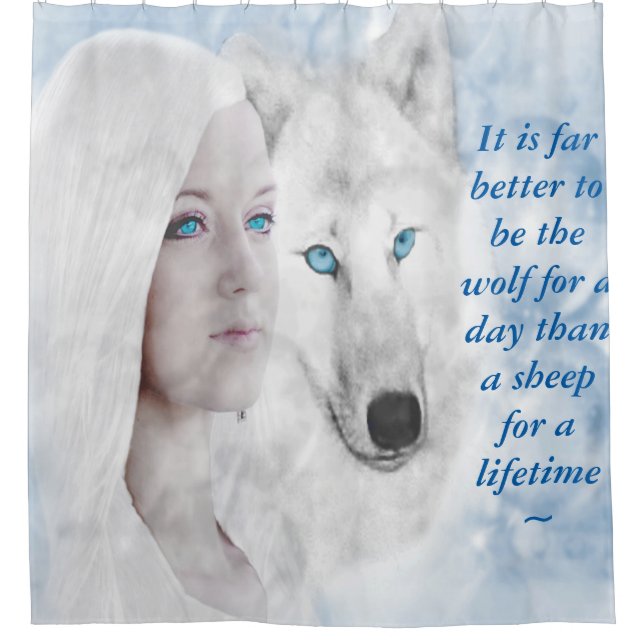 Customised Quote Snow White Wolf Lady Blue Eyes Shower Curtain (Front)