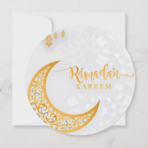 Customised Ramadan Kareem Circle White & Golden  Holiday Card