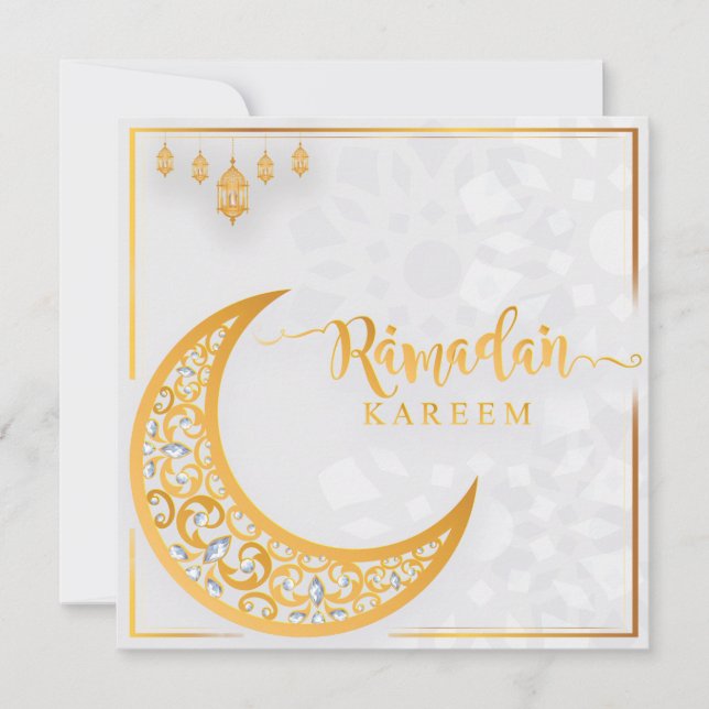 Customised Ramadan Kareem Mubarak White & Golden 1 Holiday Card (Front)
