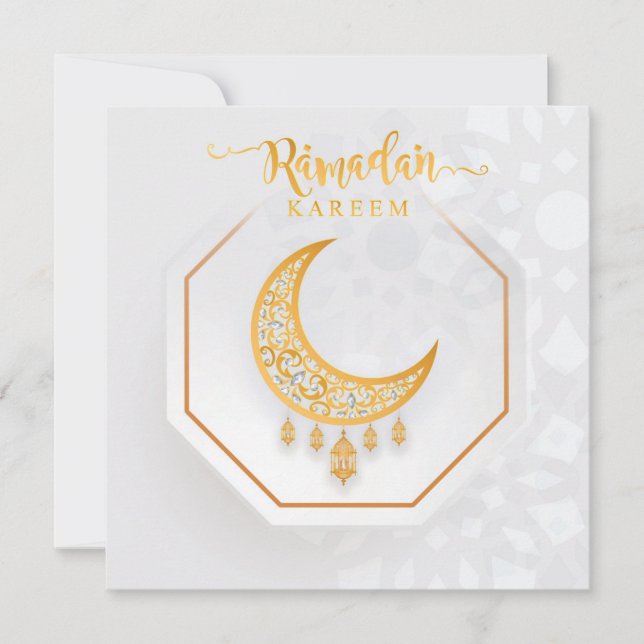 Customised Ramadan Kareem White & Golden 2 Holiday Card (Front)