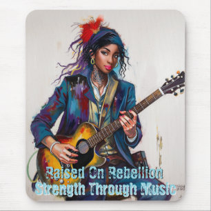 Customised Rebel Girl Guitarist Art Inspirational Mouse Mat