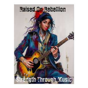 Customised Rebel Girl Guitarist Art Inspirational Poster