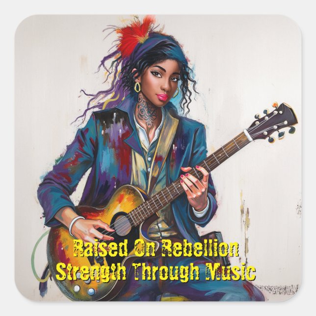Customised Rebel Girl Guitarist Art Inspirational Square Sticker (Front)