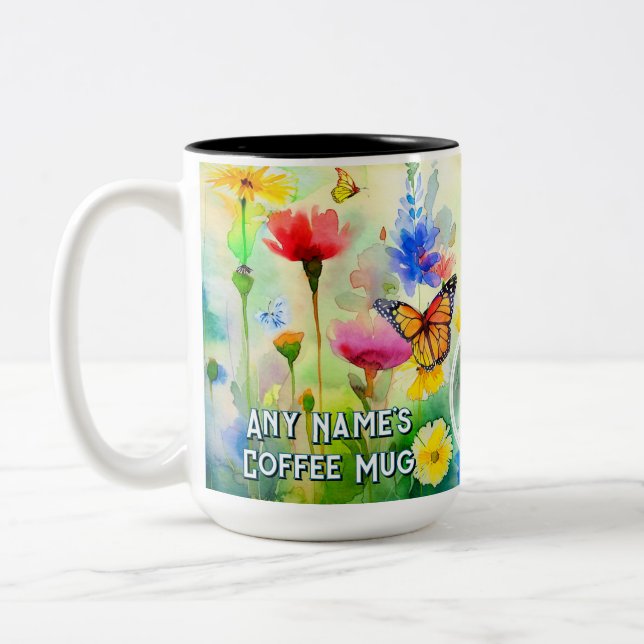 Customised Recovery Slogan w/Flowers & Butterflies Two-Tone Coffee Mug (Left)