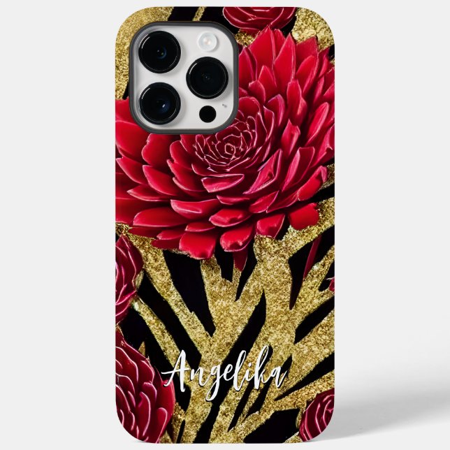 Customised Red and Gold Abstract Design Minimalist Case-Mate iPhone Case (Back)