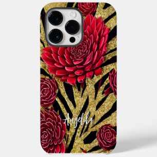 Customised Red and Gold Abstract Design Minimalist iPhone 14 Pro Max Case